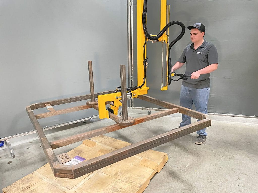 List assist manipulator arm for an industrial paint frame application