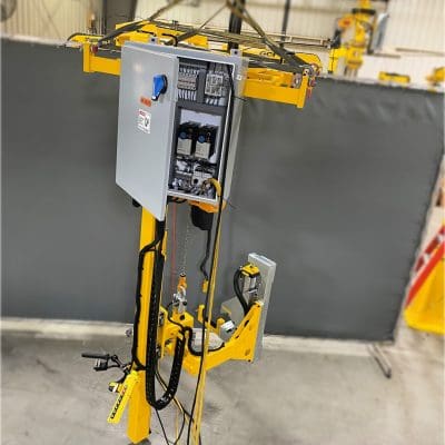 Platform mounted roll core stacker manipulator