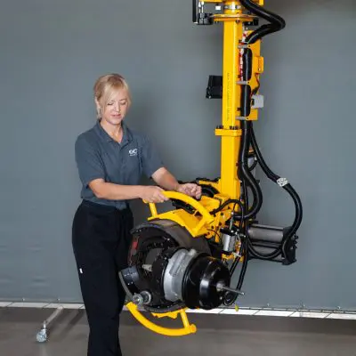 Extra operator controls on the gripper to help the operator align the brake assembly with the studs
